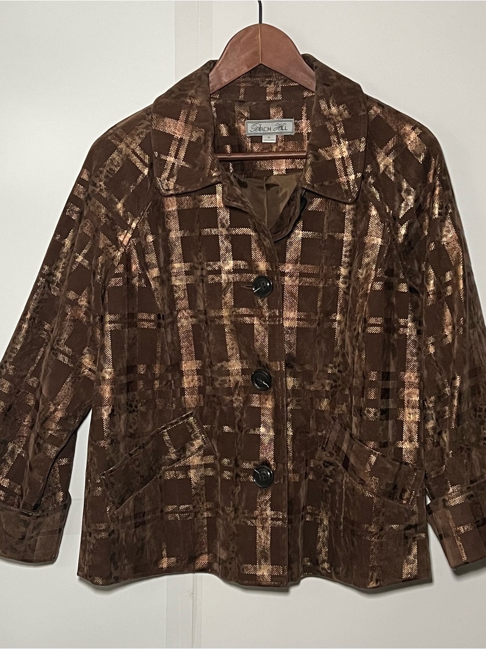 Y2K Birch Hill Brown Metallic Plaid Textured Blazer Jacket M